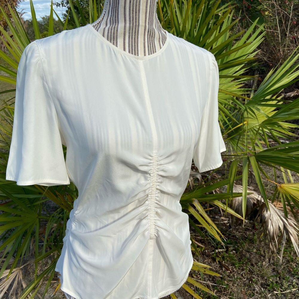 Rag & Bone Runched Ruffle Off White Blouse size 6 - Picture 14 of 16